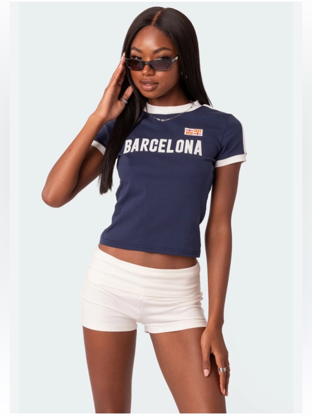 Edikted Navy and White Barcelona Ringer Tee